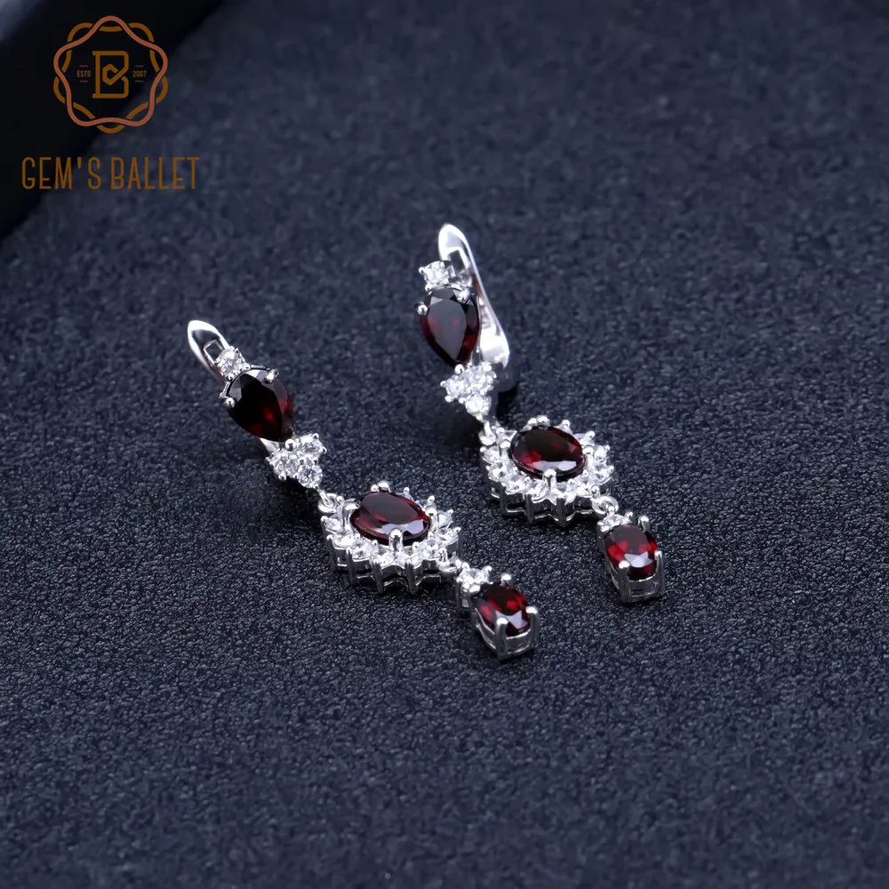 GEM'S BALLET 4.88Ct натуральный красный гранат драгоценный камень Винтажные висячие серьги 925 пробы серебряные цветочные серьги для женщин хорошее ювелирное изделие