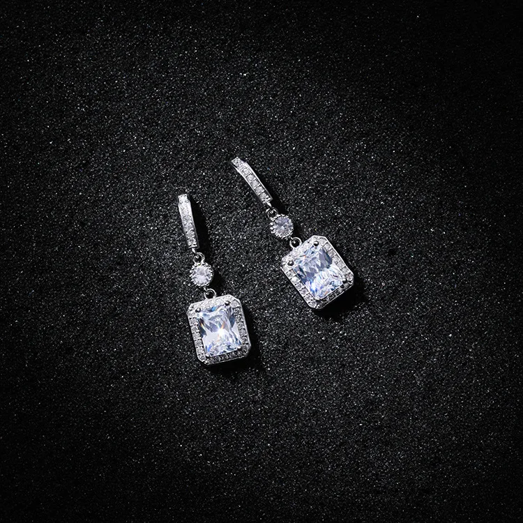 925 Silver Needle Korean Fashion Temperament Square Zircon Earrings for Women Girls Simple Wild Jewelry Gifts Female 2019 | Украшения и