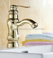 deck mounted polished gold bathroom basin faucet hot cold mixer tap single handle basin tap mixer tap nnf295