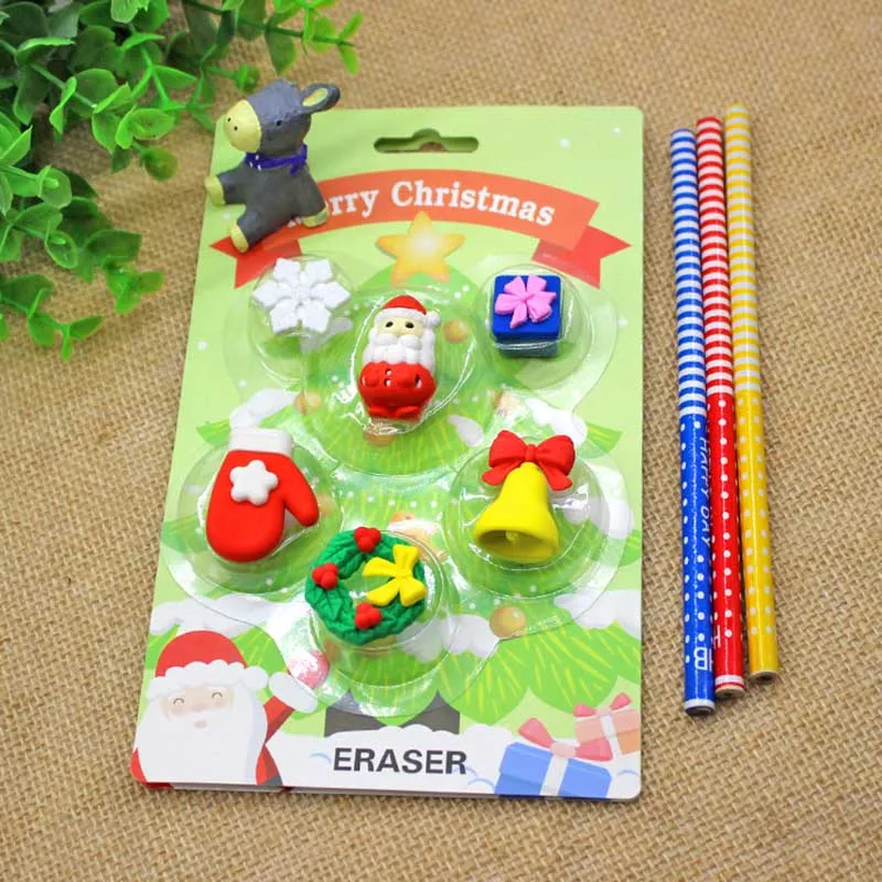 Kawaii Eraser Stationery Creative Cartoon Christmas Tree Set Gifts Student Prizes | Канцтовары для офиса и дома