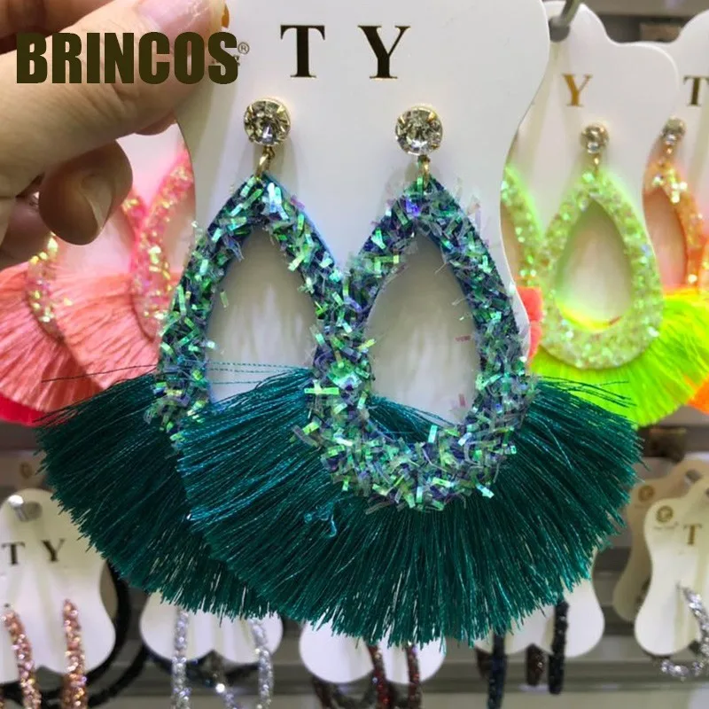 11 Earrings for women Neon green Tassel boho gold korean indian jewelry statement drop handmade oversize bohemia aliexpress - Metal Color: 11