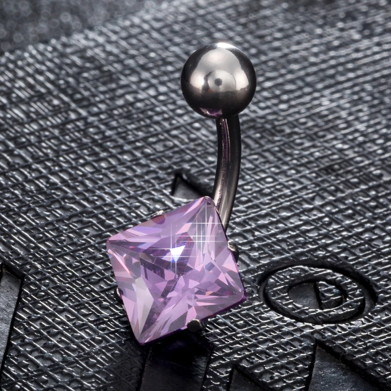 New Arrivals Antiallergic White Gold Color Cut AAA+ Square Zircon CZ Piercing Body Jewelry Belly Button Ring Wholesale Gift | Украшения и