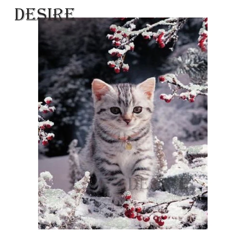 EASHRU алмазная живопись вышивка крестиком животное Кот снег дерево круглая