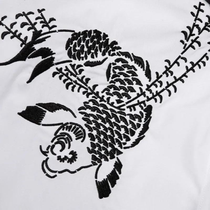 

European Slim Fit Mens Shirt Fashion Harajuku Solid Embroidery Long Sleeve Shirts Male Casual Black White Shirts Plus Size 38-48