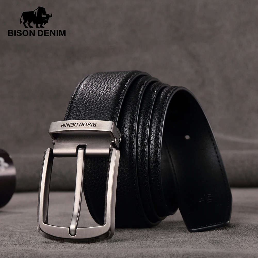 Мужской ремень BISON DENIM черный кожаный с пряжкой ширина 3 8 см N71315|genuine leather men belt|leather