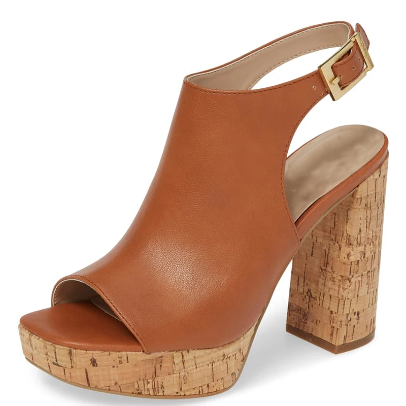 Черные пробковые Босоножки на платформе и высоком массивном каблуке женская