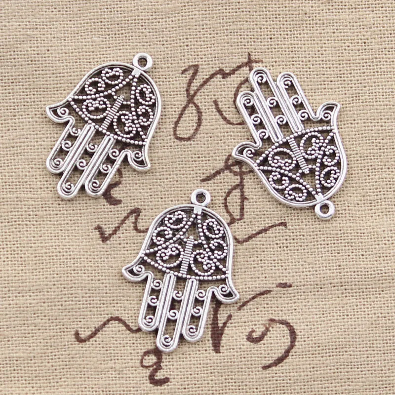 15 шт. подвески Fatima Hand Hamsa защита ладони 30x22 мм античные бронзовые Серебристые
