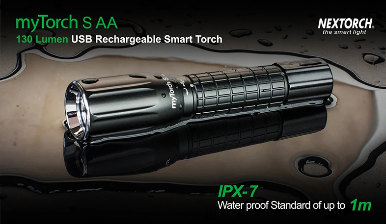 Фонарь для повседневного ношения NEXTORCH myTorch S AA легкий USB-заряжаемый, 130 люмен для кемпинга, рыбалки, бега.