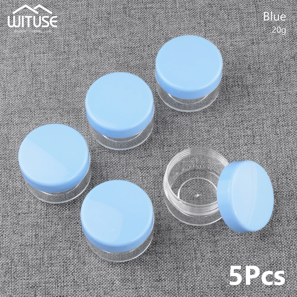 20g Blue 5 шт 10 г/15 г/20 г пустая пластиковая косметическая коробка макияж дизайн ногтей шарик контейнер для хранения Портативный косметический крем банка горшок круглая бутылка - Цвет: 20g Blue