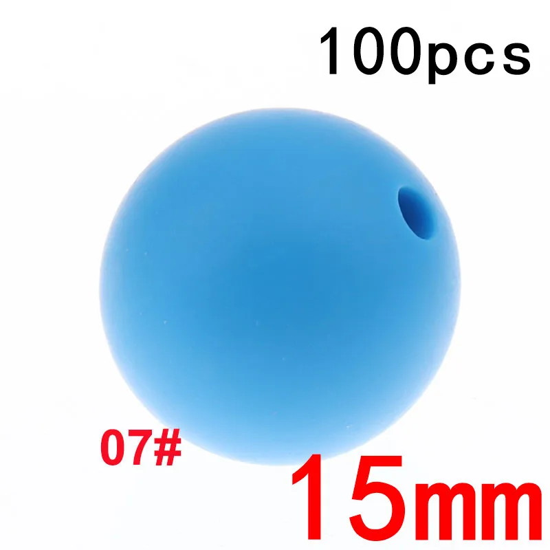 07 blue Fkisbox 100PC силиконовый Прорезыватель Beads15MM шарики Силиконовые Прорезыватели для зубов бусины Diy прорезиненное Силиконовое ожерелье для прорезывания зубов бусина Bpa бесплатно для кормления ребенка - Цвет: 07 blue