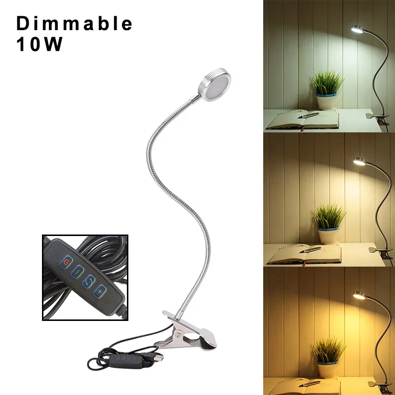 DC5V светодиодный Настольный светильник 10 Вт с регулируемой яркостью USB настольная лампа для чтения книг Lgiht портативные гибкие прикроватные лампы для спальни с переключателем - Цвет корпуса: Dimmable Desk Lamp