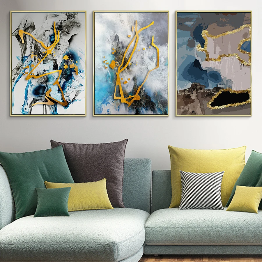 Nordic Мрамор Wall Art плакат абстрактный Золотой геометрической формы фотографии