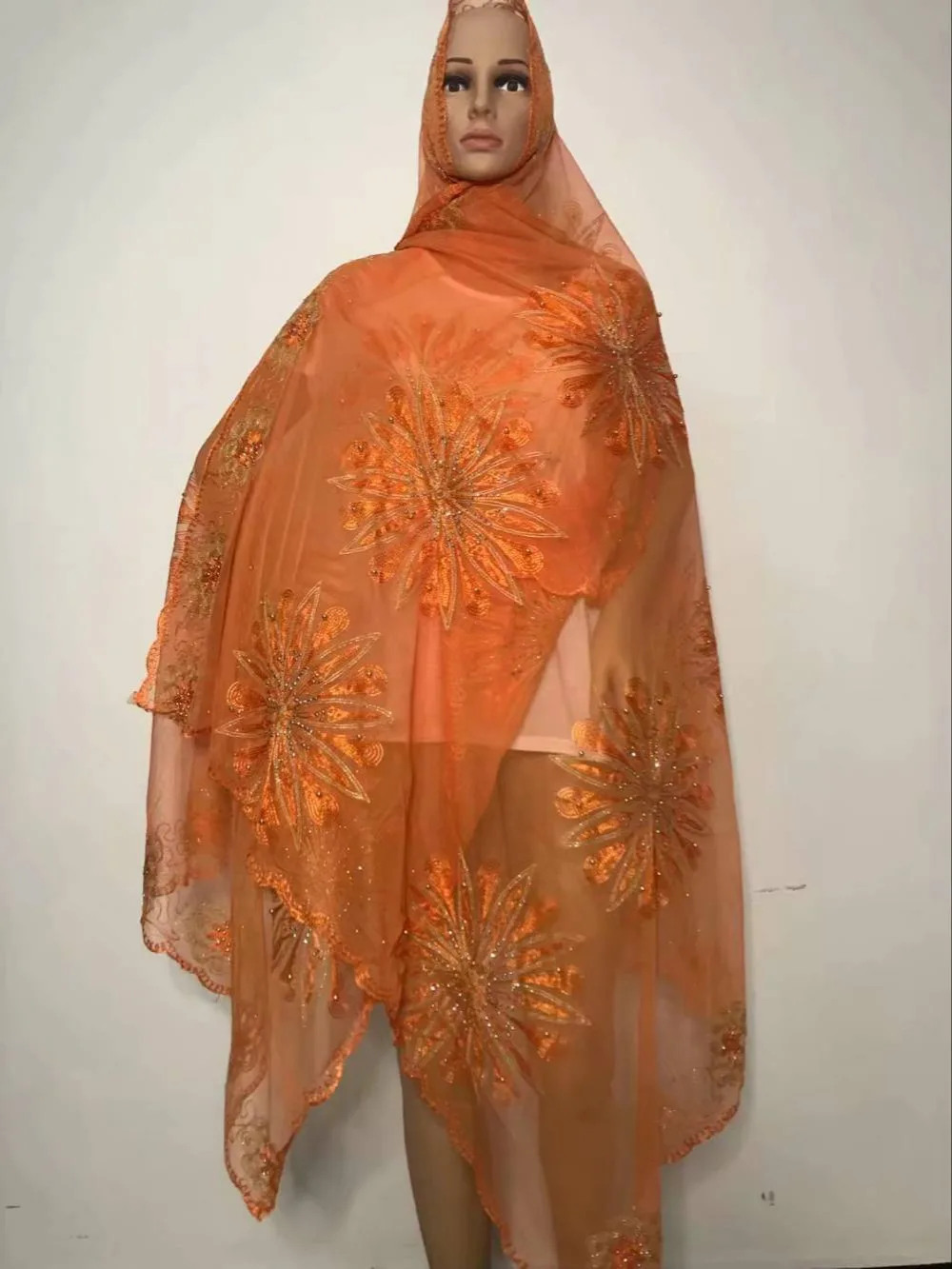 Новые африканские женские большие шарфы с вышивкой Мягкий Шифоновый Шарф