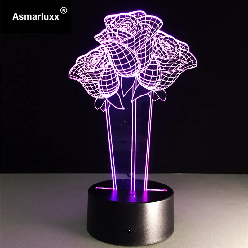 Роза Usb 3D светодиодный светильник подарок на свадьбу: разноцветный день рождения