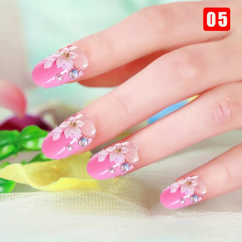 24 шт женские поддельные ногти прозрачные цветочные бусины Декор DIY невесты накладные ногти@ ME88