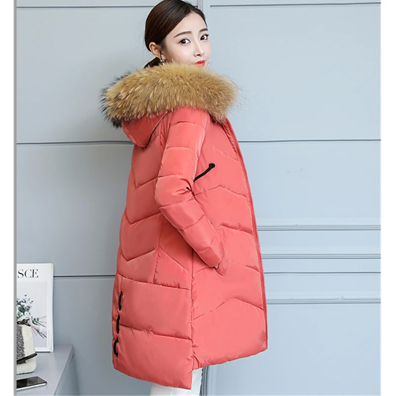 Parka Women 2020 Winter Red Jacket Long Coat Plus size Big Fur Collar Hooded Down Female Cotton Padded Coats | Женская одежда