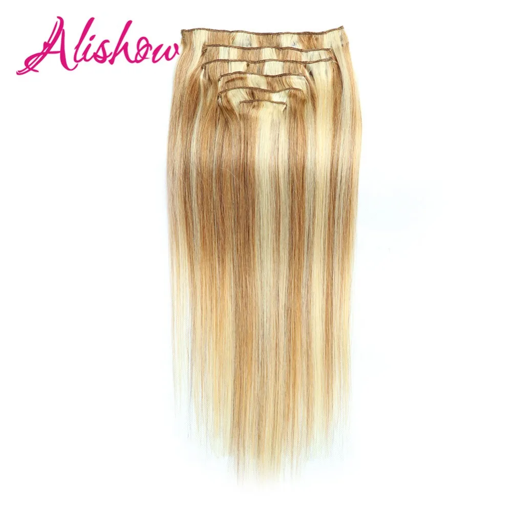 Alishow, человеческие волосы Remy для наращивания на заколках, 22 дюйма, 140 г, 10 шт., прямые волосы remy на заколках, двойной уток, натуральные волосы на всю голову