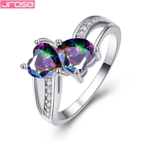 jrose love style wedding heart romantic red rainbow white cubic zirconnia silver ring size 6 7 8 9 free shipping women gifts