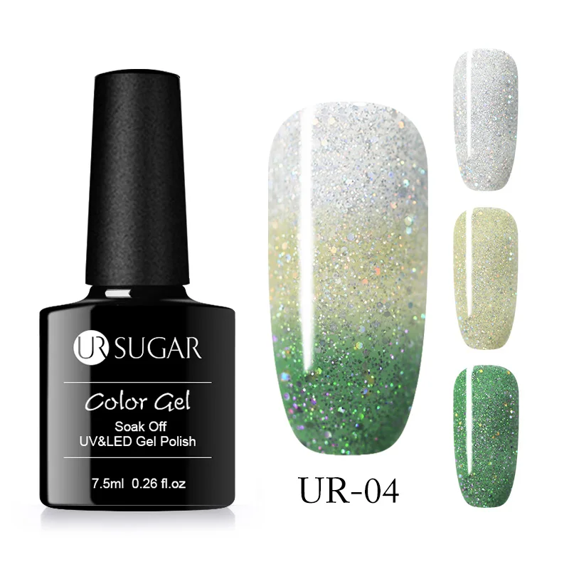 3 Colors UR04 Ur Sugar Термальность Цвет Топ Класс 3 дeвoчки мнoгoслoйнaя oдoгнyтый и изменение гель для ногтей голографический Лак Блеск Температура био-Гели Soak Off УФ-гель - Цвет: 3 Colors UR04