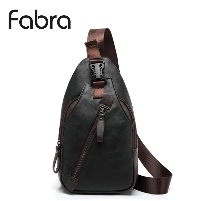 Мужская нагрудная сумка Fabra черная винтажная из искусственной кожи на молнии