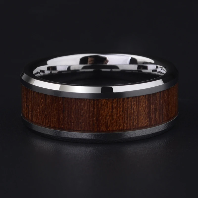 New Arrival 8mm Width Tungsten Carbide Rings for Man's Jewelry High Polished Inlay Koa Wood Comfort Fit Scratch Proof Size 7-11 |