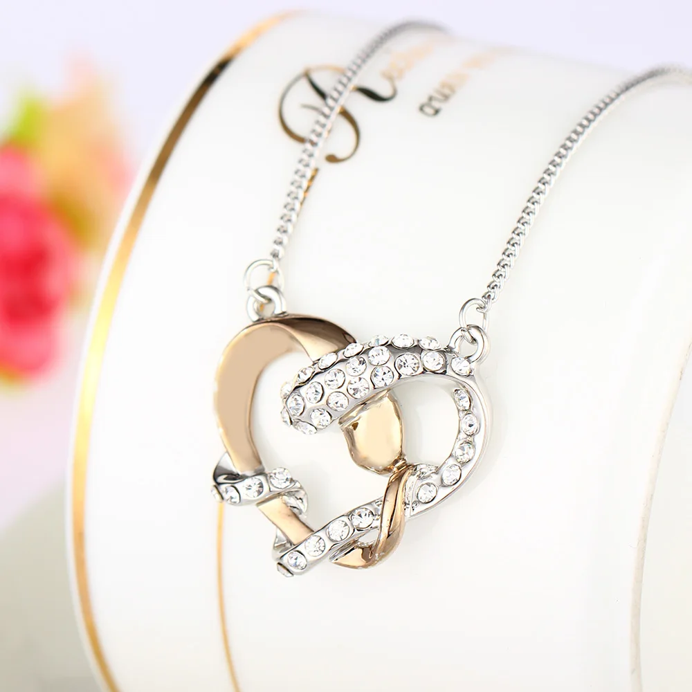 Gold and silver color heart pendants necklace crystal choker for women fine jewelry gifts valentine's day | Украшения и