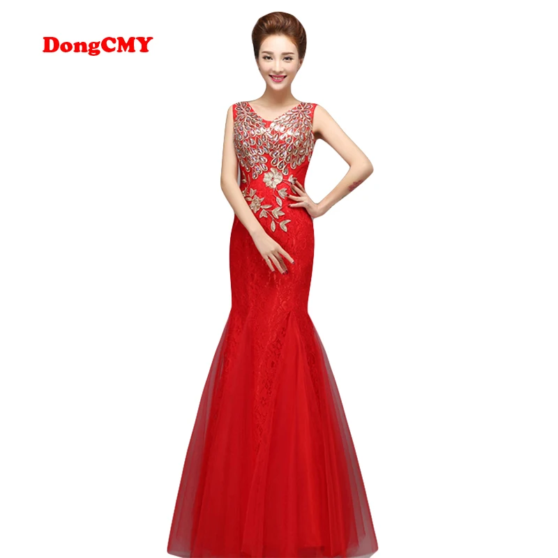 

New Mermaid Formal Evening Dress DongCMY Robe De Soiree Vestidos Lace Mermaid Sexy Jersey V-neck Deep Sequined Vestidos