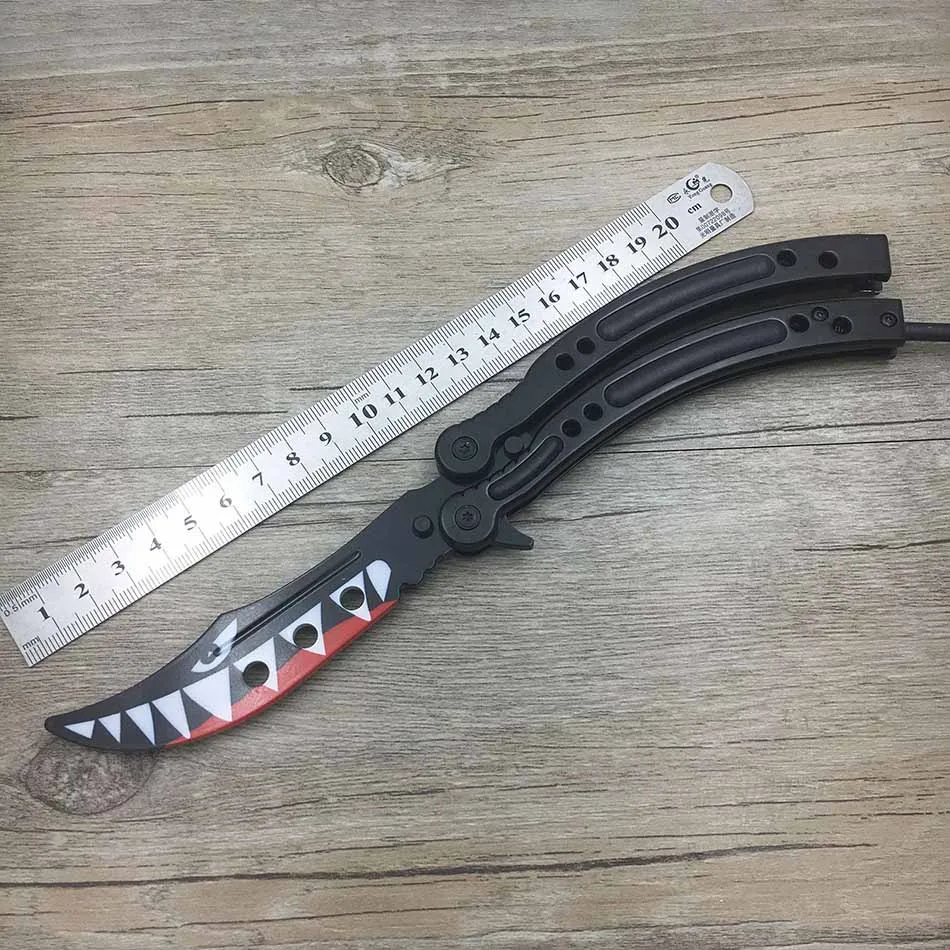 Black shark color CS GO бабочка в ноже Karambit нож практика складной нож бабочка тренажер игра нож тупое лезвие без края инструмент - Цвет: Black shark color
