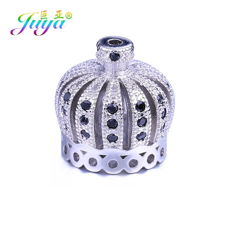White Gold Black Juya ручной работы аксессуары с бахромой роскошный декоративный Шарм Корона шарик колпачок разъем кулон для женщин DIY Ювелирные изделия с кистями решений - Окраска металла: White Gold Black