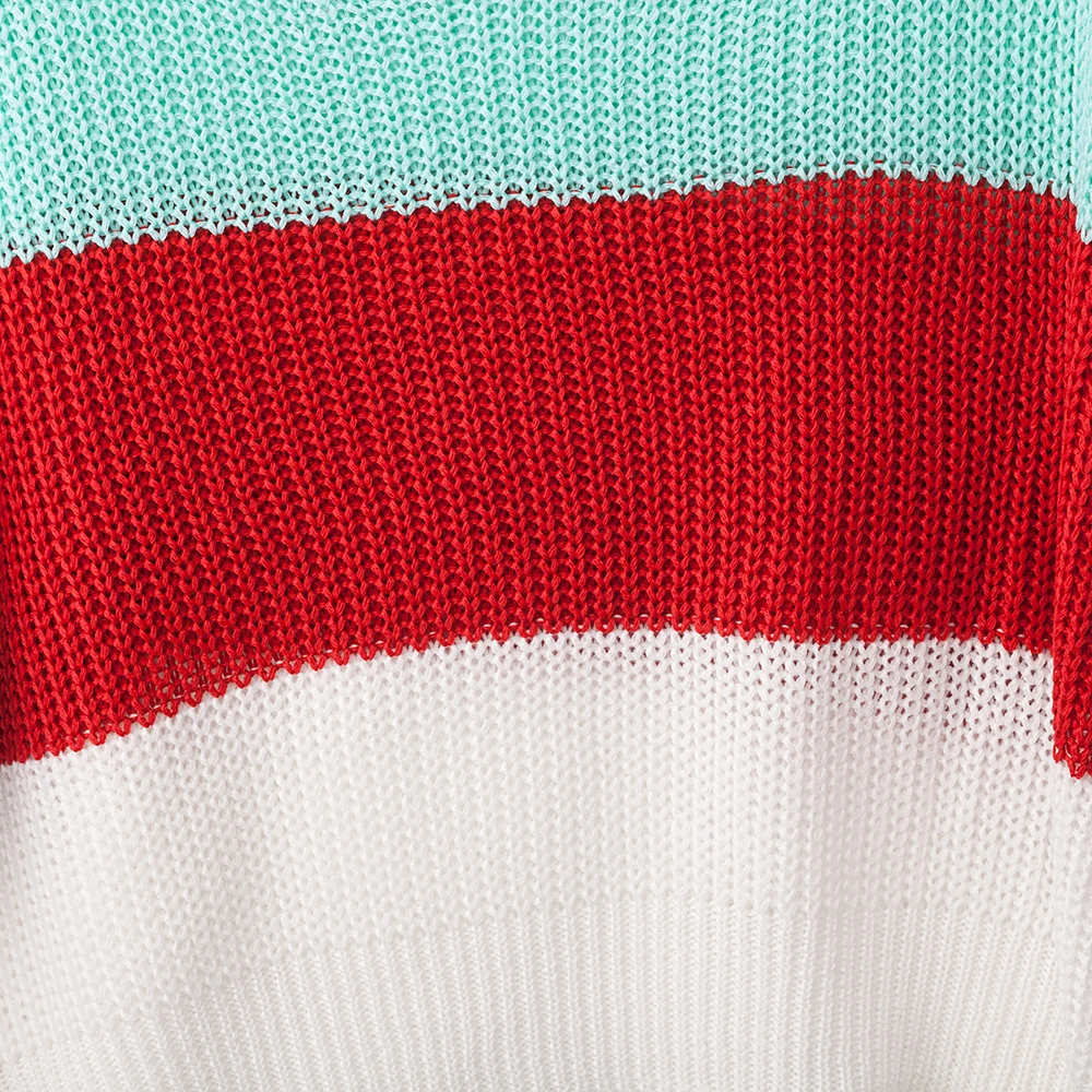Rainbow Sweater Women Ripped V Neck Pullover and Sweater Long Sleeve Striped Autumn Knit Sweater