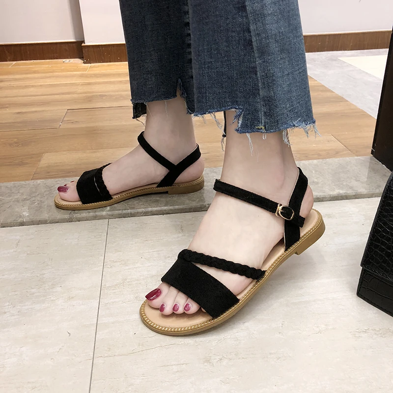 Сандалии женские с ремешком на щиколотке плоская подошва Повседневная летняя