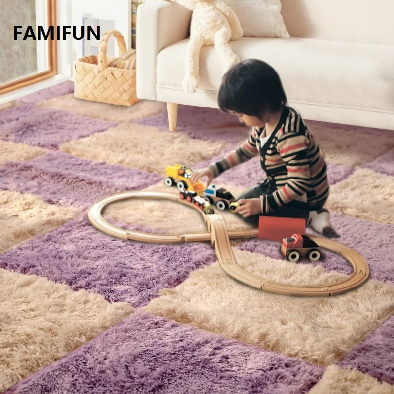 Супермягкие длинные пушистые коврики FAMIFUN сращивающиеся для гостиной и спальни