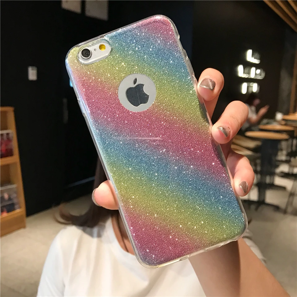 Блестящий 2 в 1 цвета радуги силиконовый мягкий чехол для iPhone 7 Plus 5s SE 6 S 8 X XR XS MAX TPU
