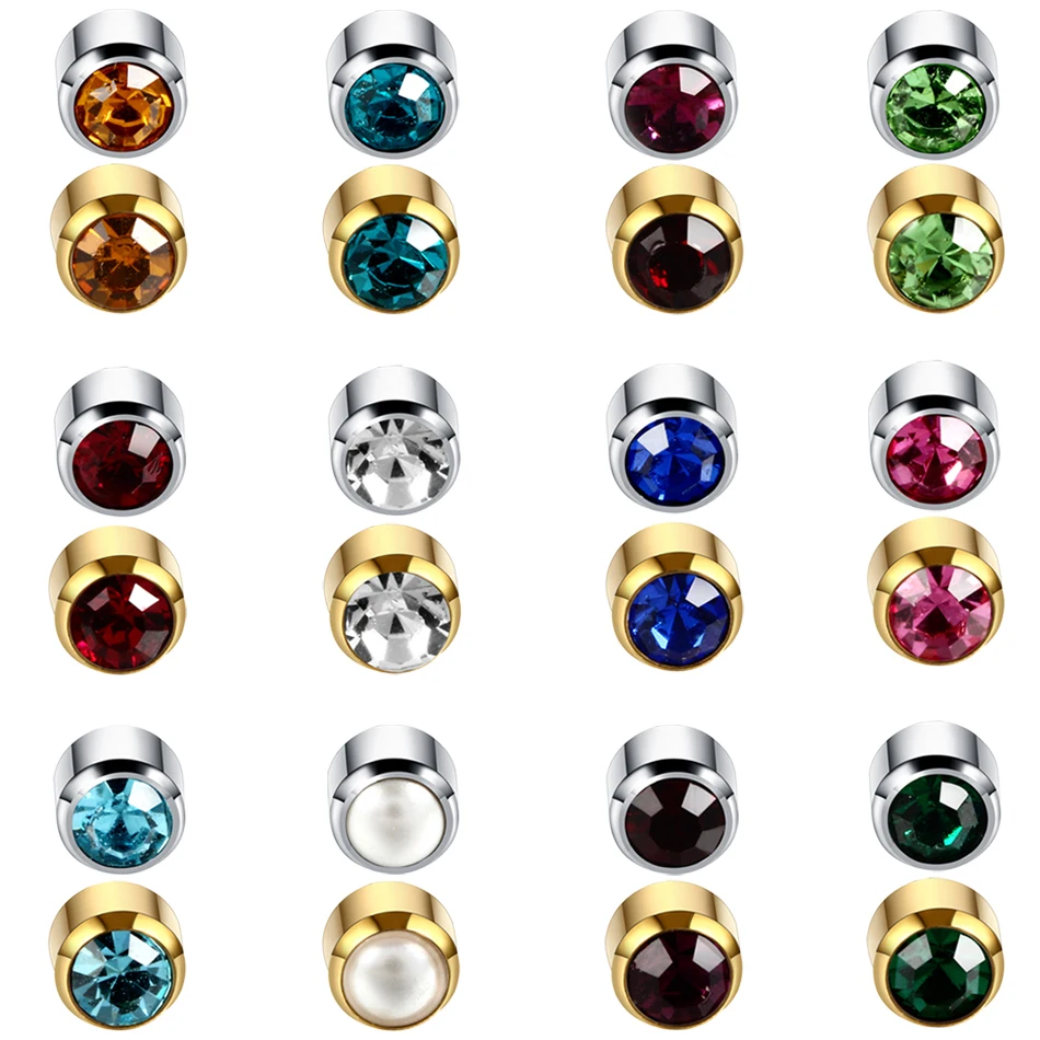 

12Pairs/lot Steel Sterile Ear Piercings Earrings Stud Birthstone CZ Gem Ear Cartilage Tragus Piercing For Earring Gun