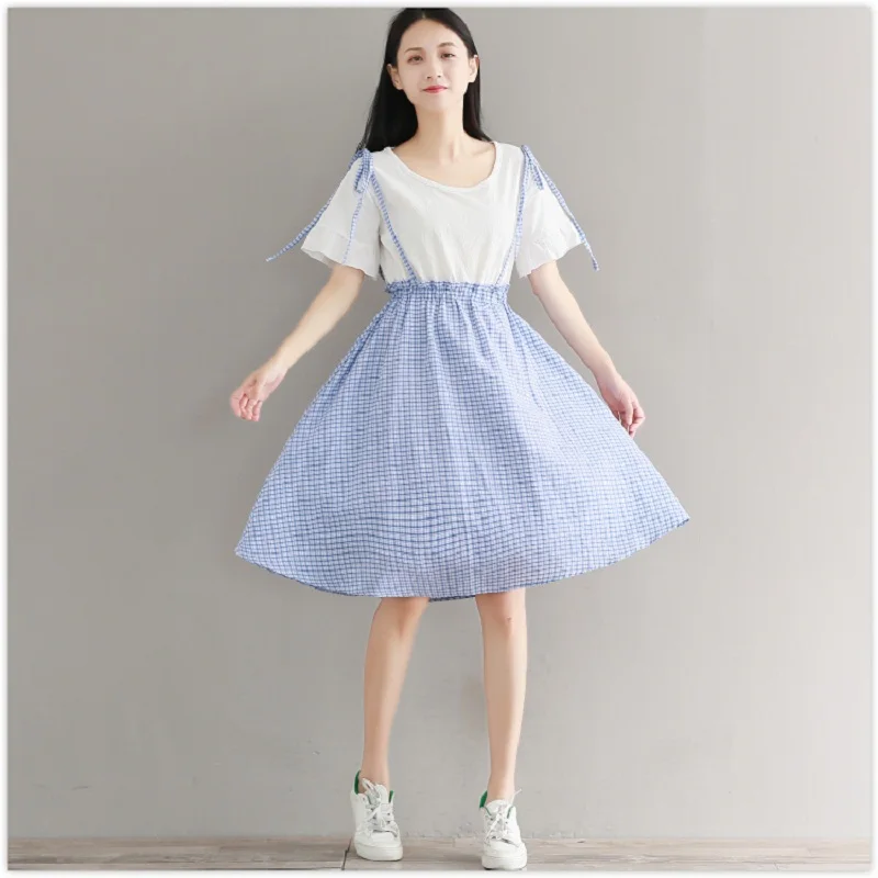 Mori Girl летнее женское милое платье круглый воротник лоскутный плед vestidos De Festa