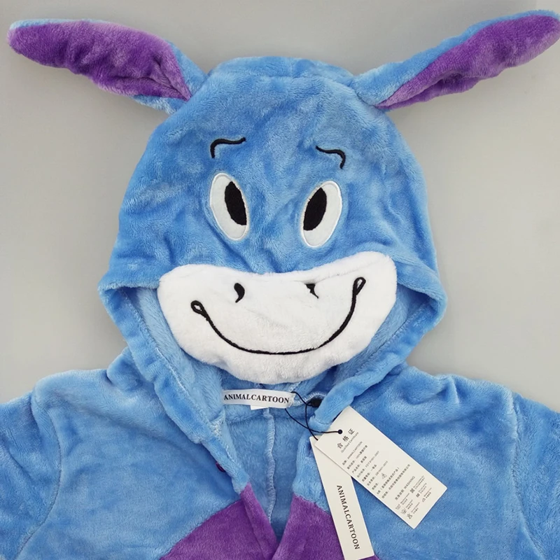 Осенне-зимняя Фланелевая Пижама унисекс с рисунком животных голубой Ослик