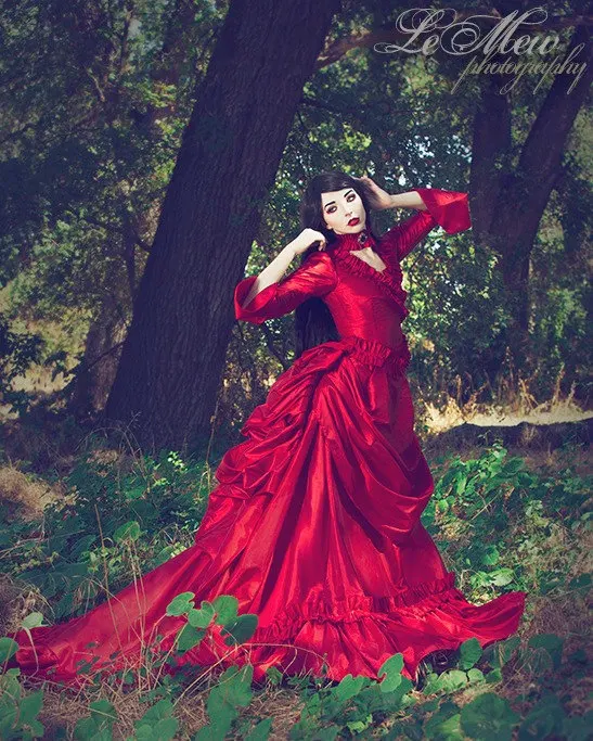Hot Sale Long Satin Red Victorian Dress