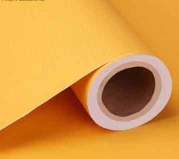 yellow New Plain color thick PVC wallpaper self-adhesive solid color wallpapers bedroom living room decoration wall stickers waterproof - Цвет: yellow