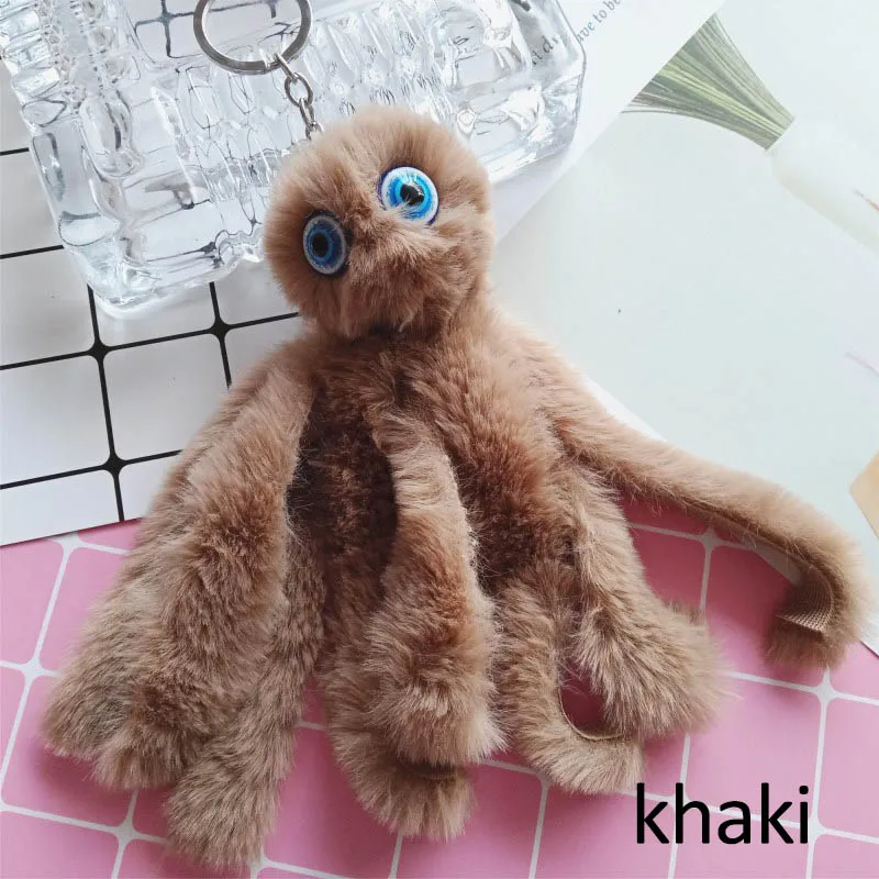khaki Брелок для ключей, ювелирное изделие, автомобильный брелок для ключей, украшение, Длинная кисточка, маленький подарок, милый осьминог, 1 шт, пушистые подвески для ключей - Цвет: khaki