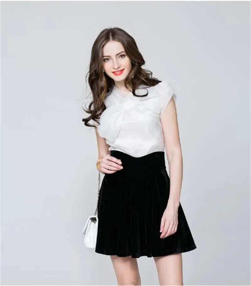 Блузка женская белая черная с коротким рукавом и бантом|shirt big|lolita shirttop elegant |
