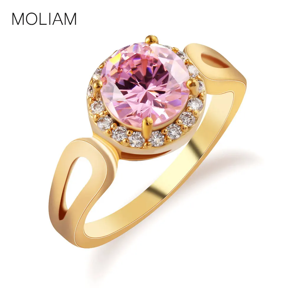 MOLIAM женское кольцо золотистого цвета розовое/красное круглое с фианитом и