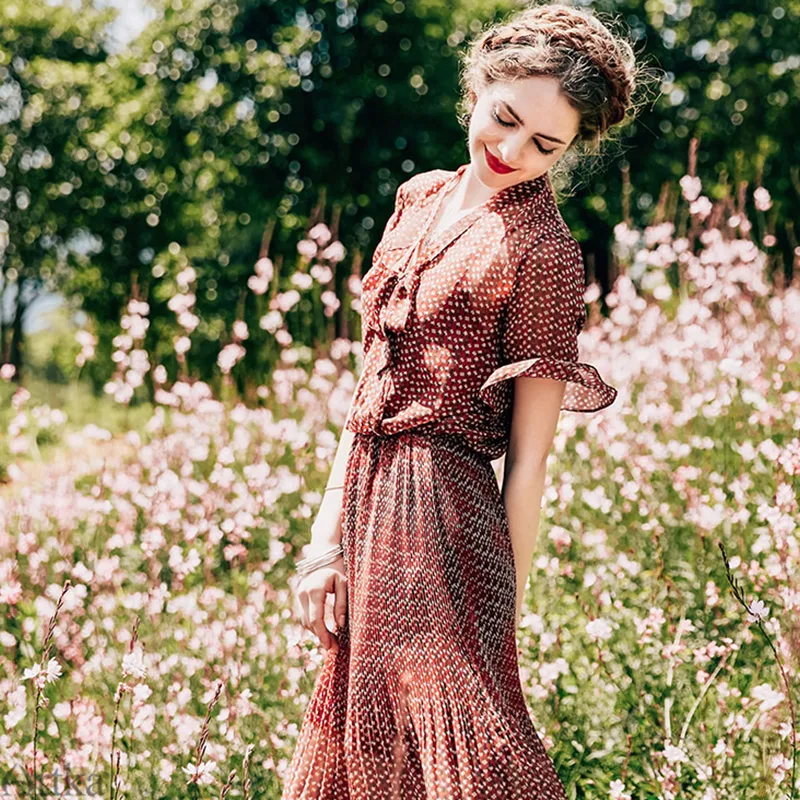 Женское шифоновое платье ARTKA винтажное с цветочным принтом воротником шарфом и