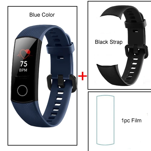 blue black strap huawei Honor Band 4 Смарт-часы с сенсорным экраном Спорт 5 АТМ водонепроницаемый Обнаружение монитор сердечного ритма во время сна вызов сообщение шоу - Цвет: blue black strap
