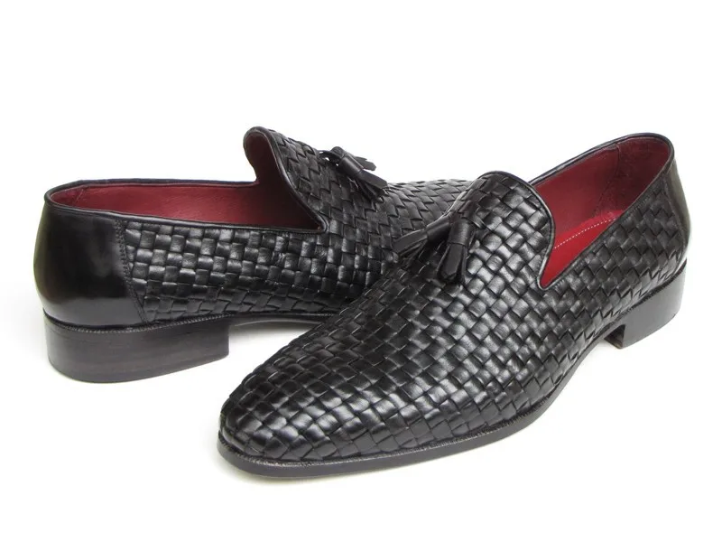Paul Parkman Men's Tassel Loafer Black Woven Leather | Обувь