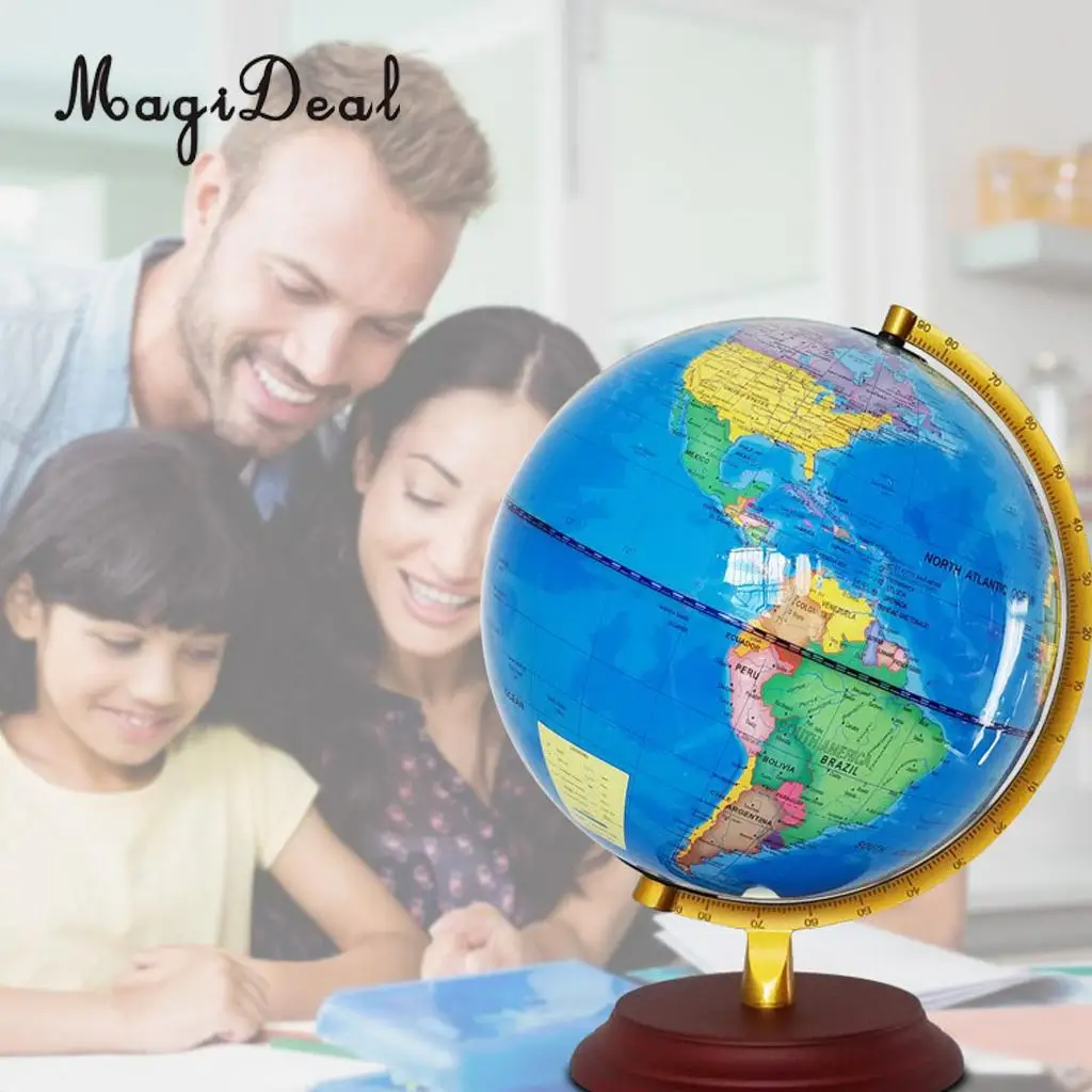 MagiDeal, винтажный светильник 23 см, деревянная основа, металлическая подставка, Карта мира, для дома, школы, офиса, украшения, синий цвет