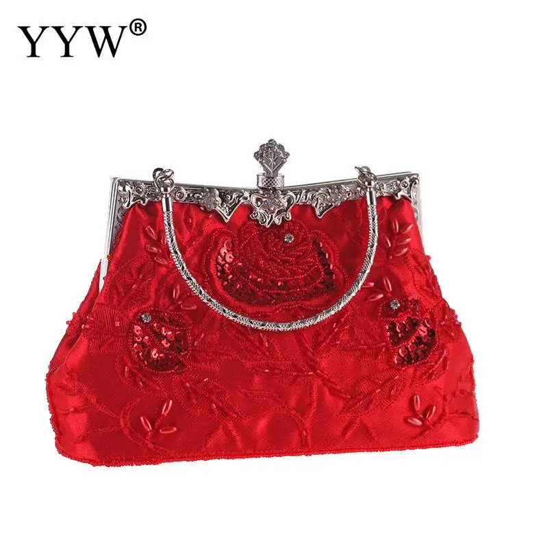Шелковая элегантная дамская сумочка для вечеринок Pochette Femme вышитая Цветочная Верхняя ручка ручные сумки синий Свадебный Кошелек Сумки - Цвет: red