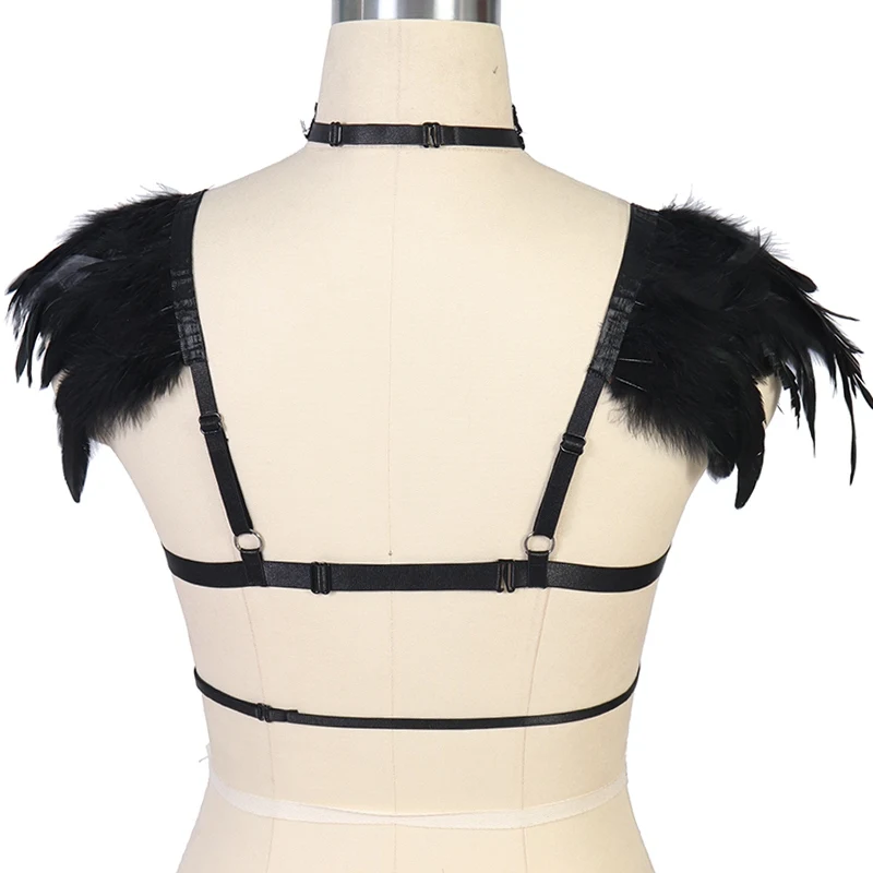 Женская портупея для тела бюстгальтер клетка с крыльями из перьев бандаж