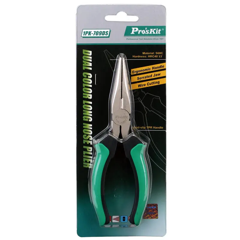Плоскогубцы Pro'sKit 1PK 709DS с длинным носом двухцветные титановые плоскогубцы