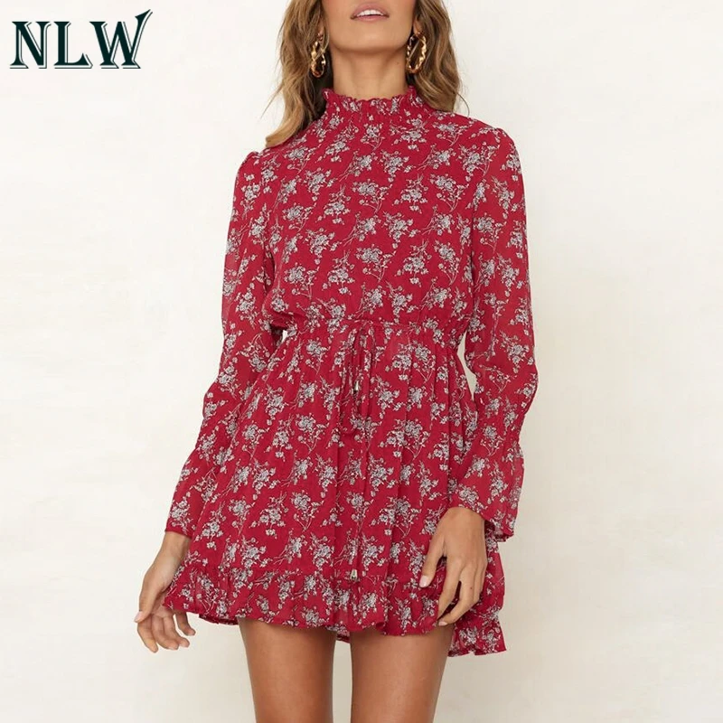 NLW шифоновая зимняя Feminino вечерние платье Для женщин с длинным рукавом высоким
