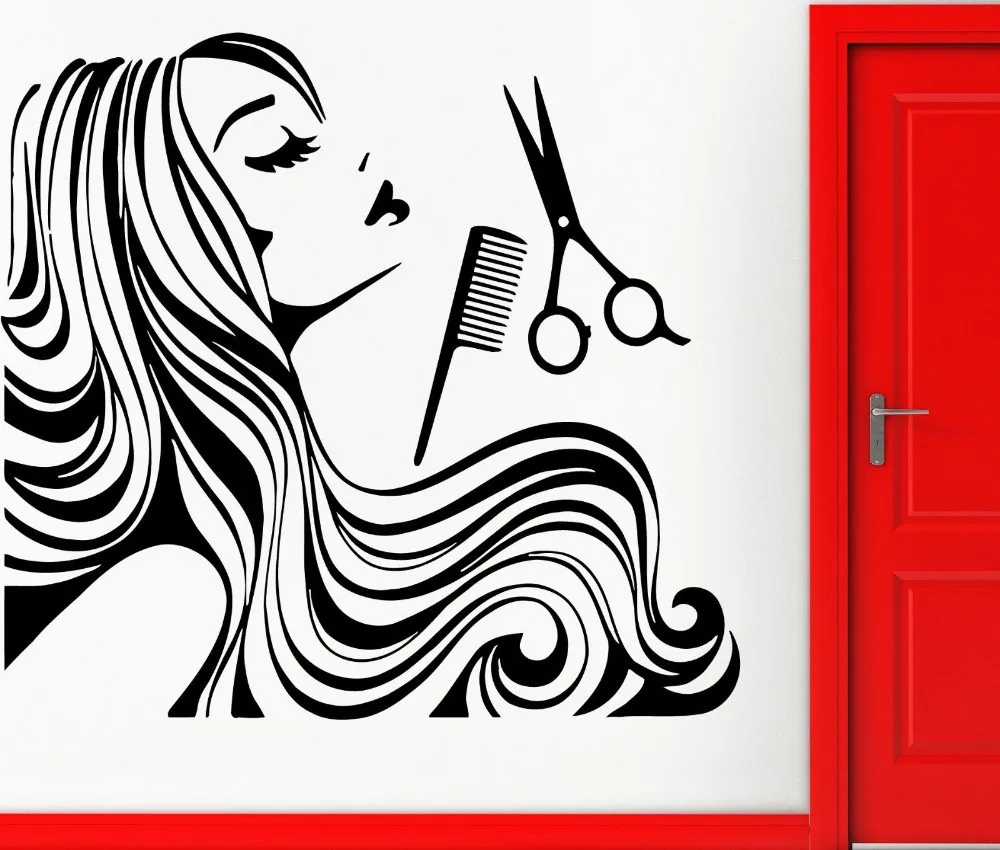 4 Size New Wall Sticker Hair Beauty Salon Vinyl Decal Girl Teen Barbershop Decor Removeable decal Glass sticker Hot selling | Дом и сад